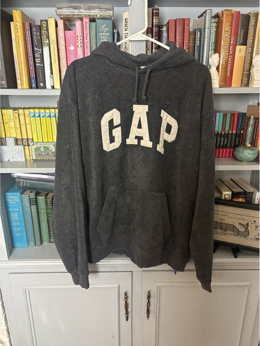 MENS VINTAGE Y2K 90’s Early 2000s GAP GREY FLEECE PULLOVER HOODIE Size Large